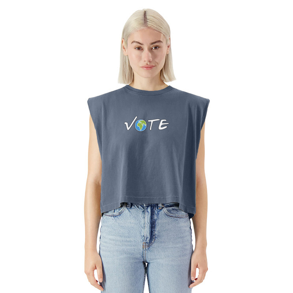 Vote Earth- American Apparel Women's Garment Dyed Muscle Tank - faded navy