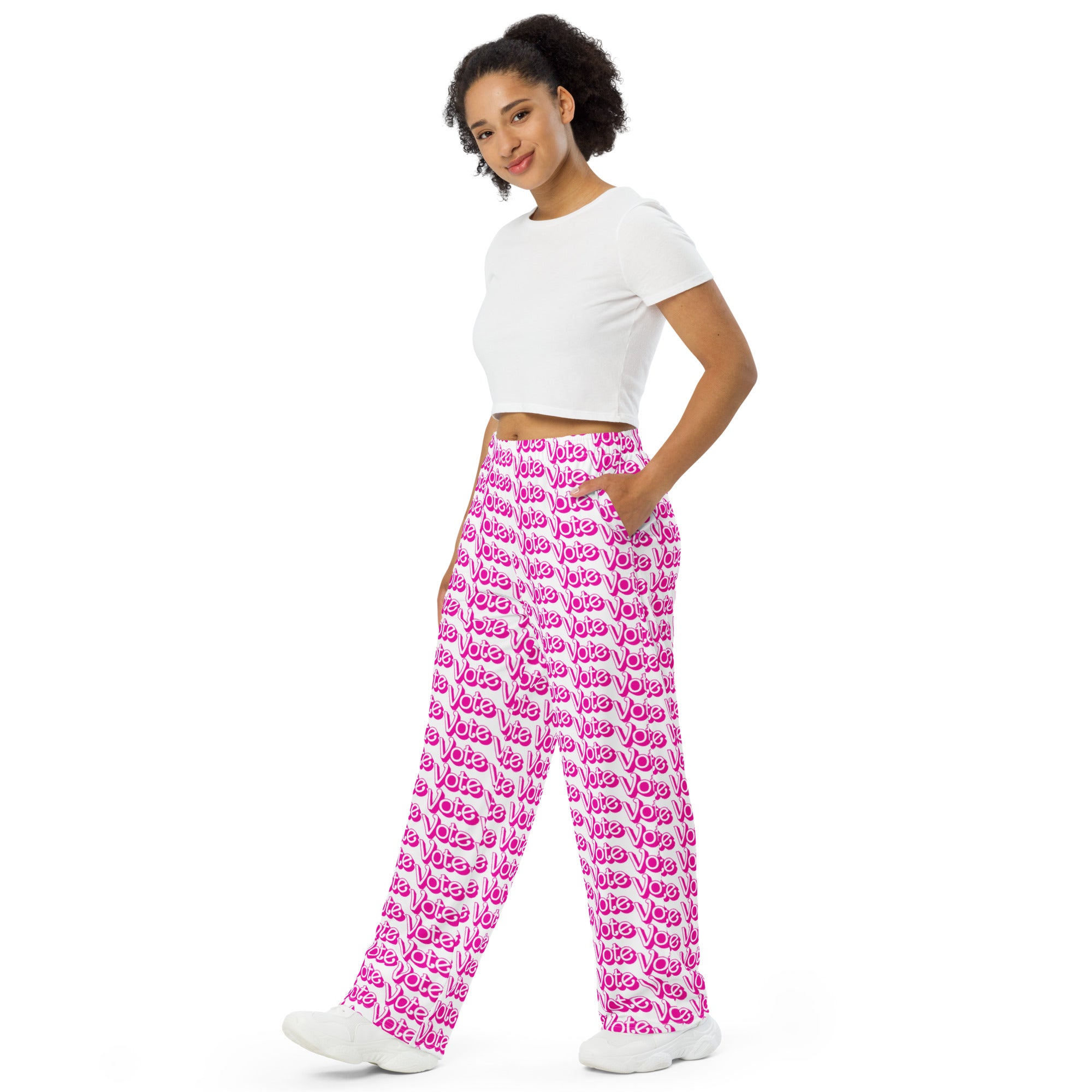 VOTE PINK- All-Over Print Unisex Wide-Leg Pants