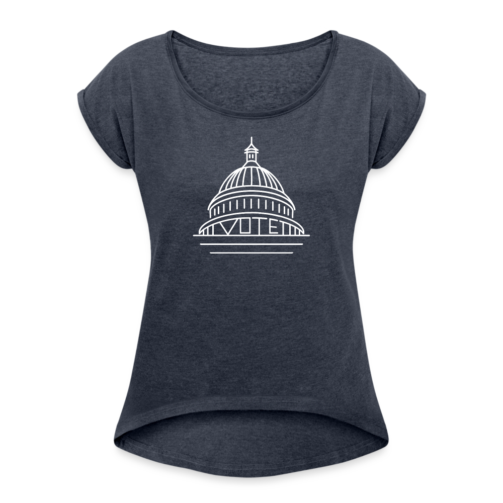 Vote Democracy - Women's Roll Cuff T-Shirt - navy heather