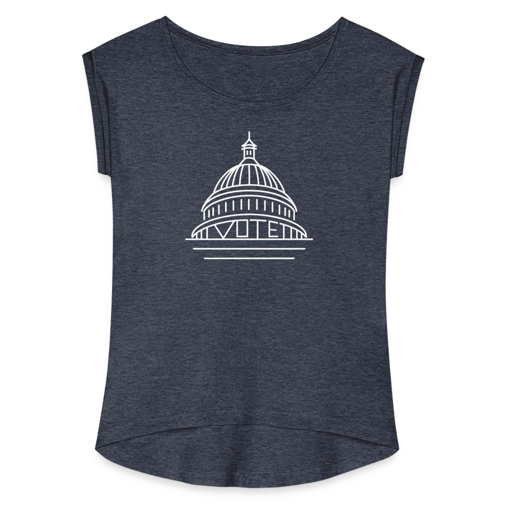 Vote Democracy - Women's Roll Cuff T-Shirt - navy heather