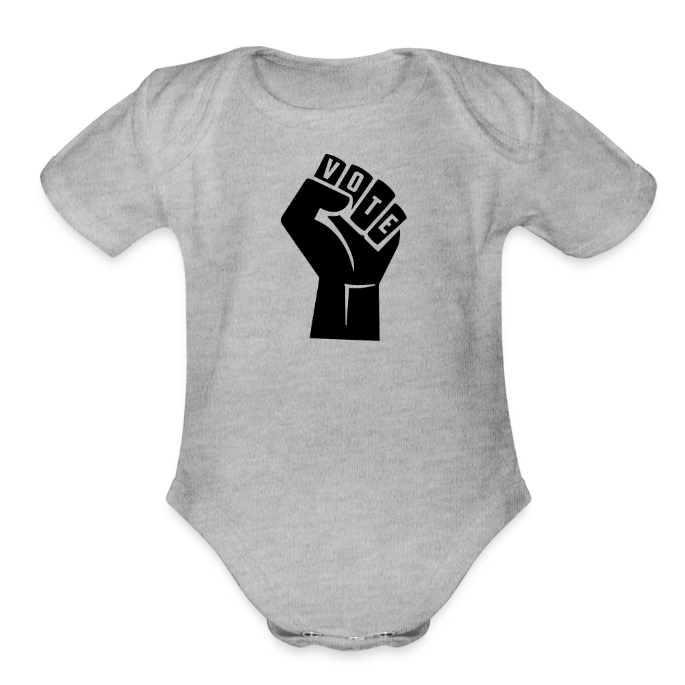 VOTE POWER- Organic Short Sleeve Baby Bodysuit - heather grey