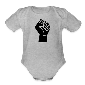 VOTE POWER- Organic Short Sleeve Baby Bodysuit - heather grey