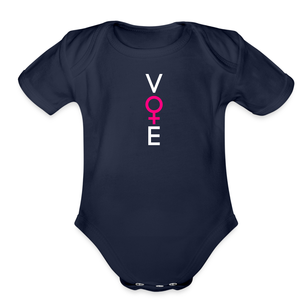 SHE VOTES- Organic Short Sleeve Baby Bodysuit - dark navy