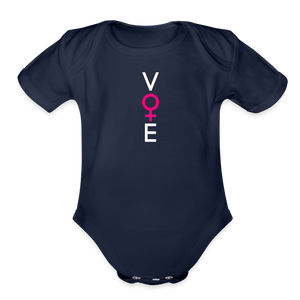SHE VOTES- Organic Short Sleeve Baby Bodysuit - dark navy
