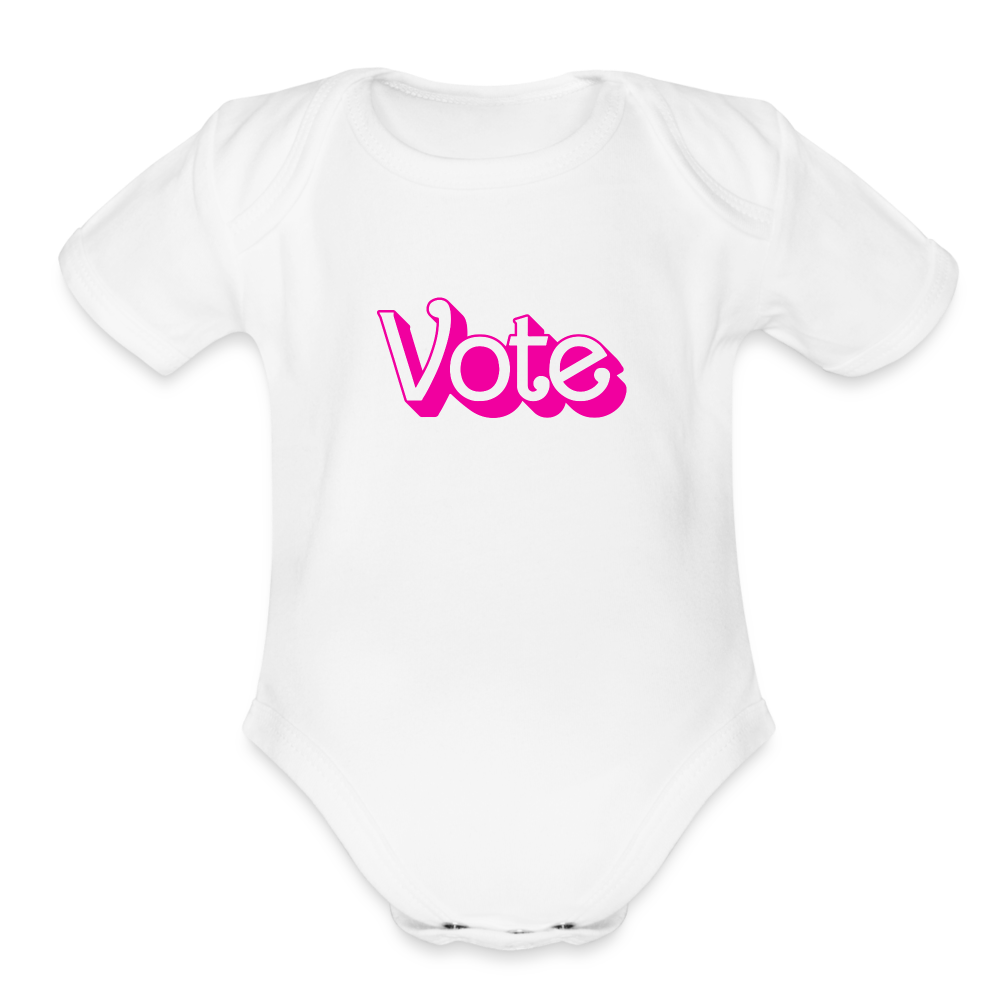 VOTE PINK- Organic Short Sleeve Baby Bodysuit - white