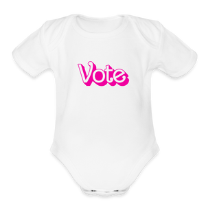 VOTE PINK- Organic Short Sleeve Baby Bodysuit - white