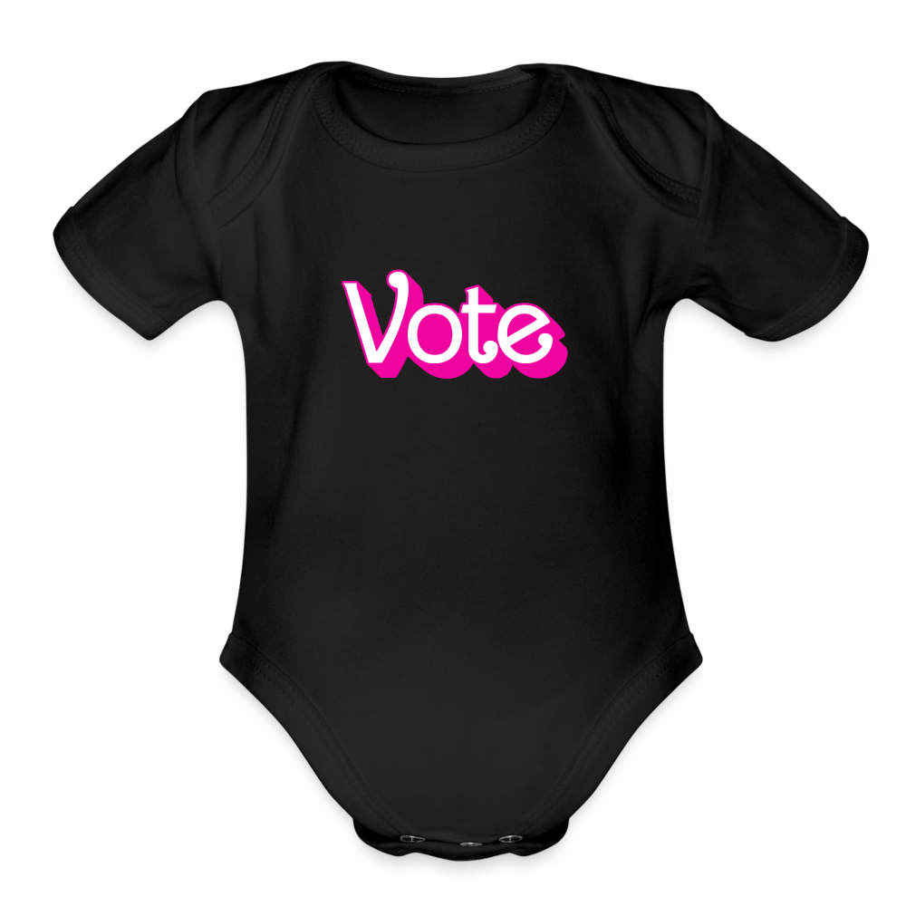 VOTE PINK- Organic Short Sleeve Baby Bodysuit - black