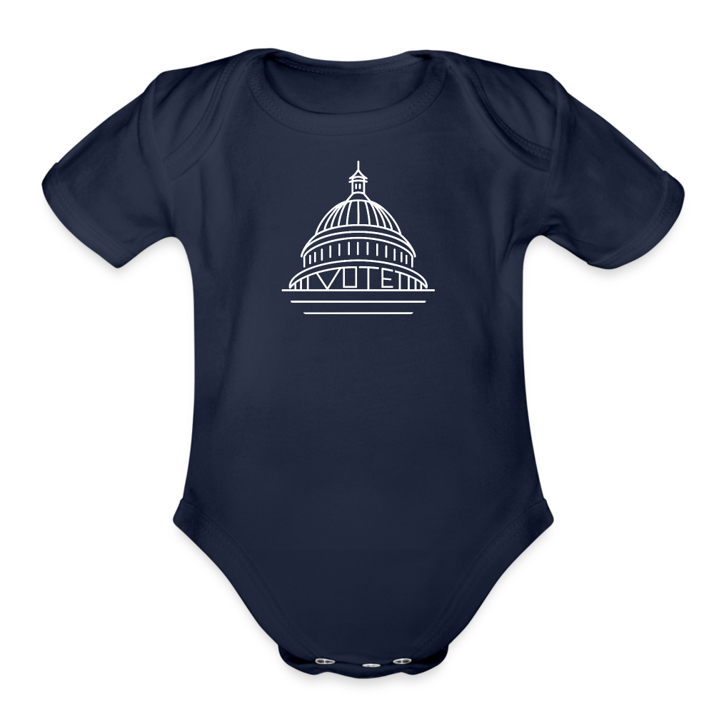 VOTE DEMOCRACY- Organic Short Sleeve Baby Bodysuit - dark navy