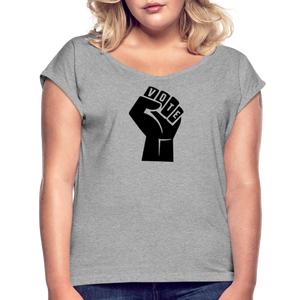 VOTE POWER- Women's Roll Cuff T-Shirt - heather gray