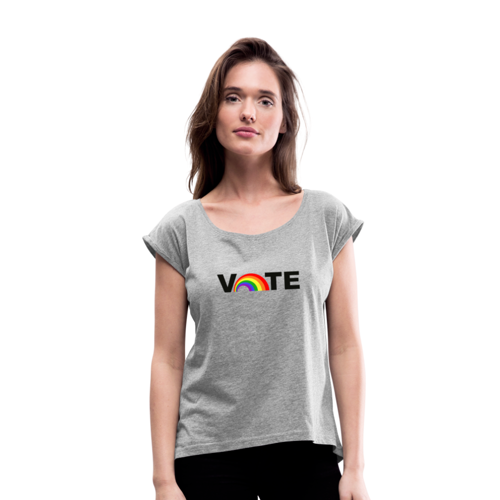 VOTE PROUD- Women's Roll Cuff T-Shirt - heather gray