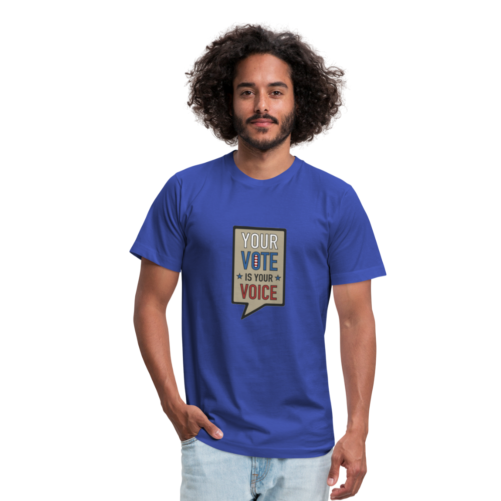 Your Vote is Your Voice - Unisex Jersey T-Shirt by Bella + Canvas - royal blue