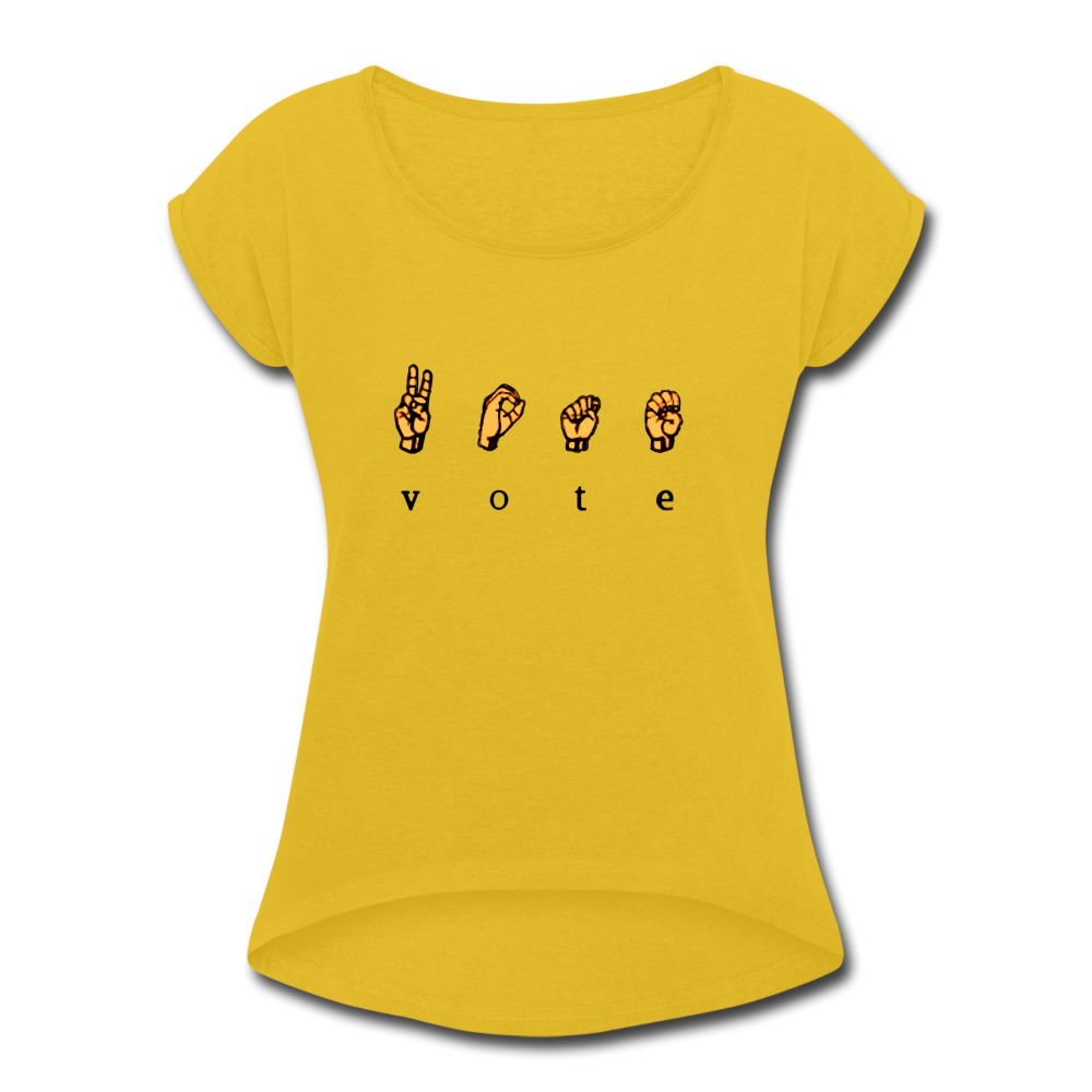 Sign - Women's Roll Cuff T-Shirt - mustard yellow