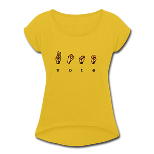 Sign - Women's Roll Cuff T-Shirt - mustard yellow