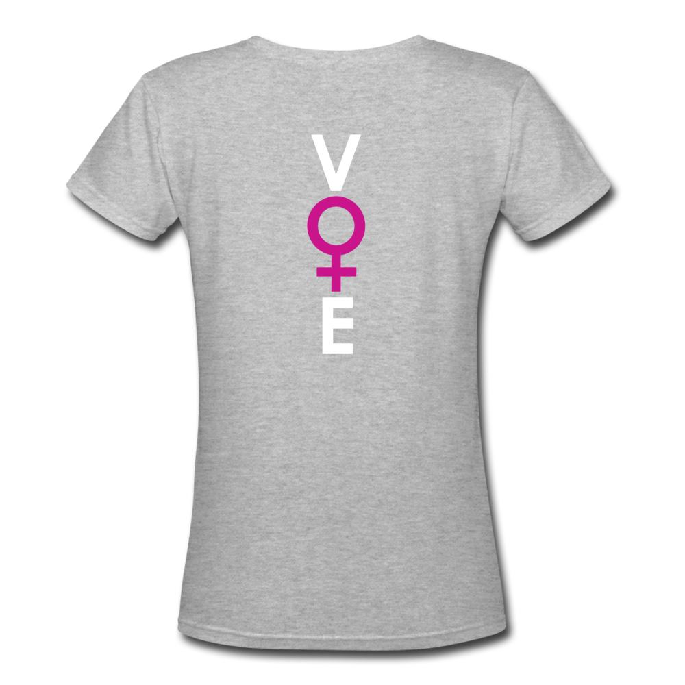 She Votes - Women's V-Neck T-Shirt - back - gray