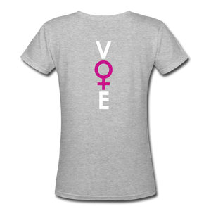 She Votes - Women's V-Neck T-Shirt - back - gray