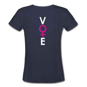 She Votes - Women's V-Neck T-Shirt - back - navy